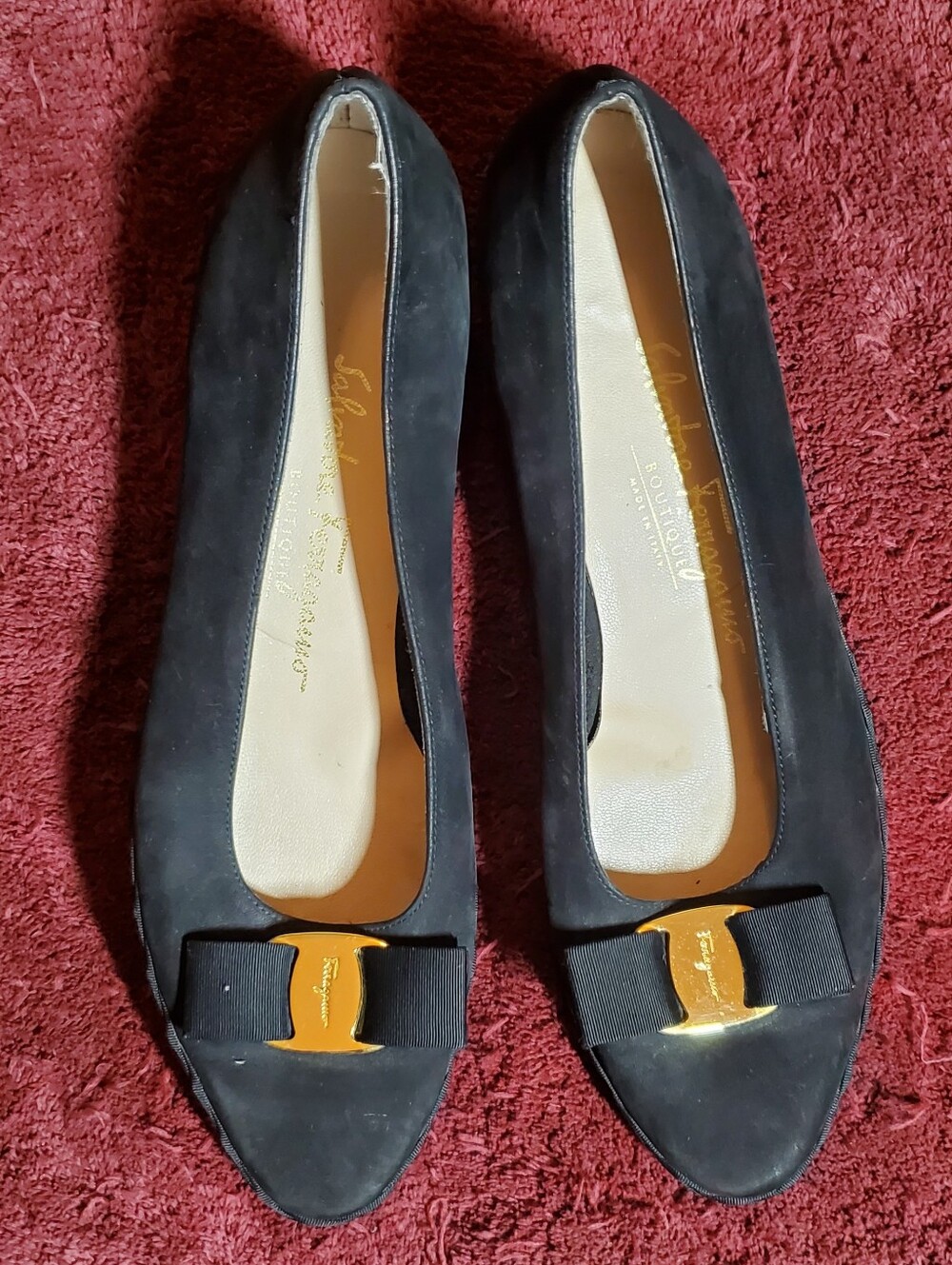 Vintage Salvatore Ferragamo Black Suede Vara Woven Platform Flats Size 8.5 B
